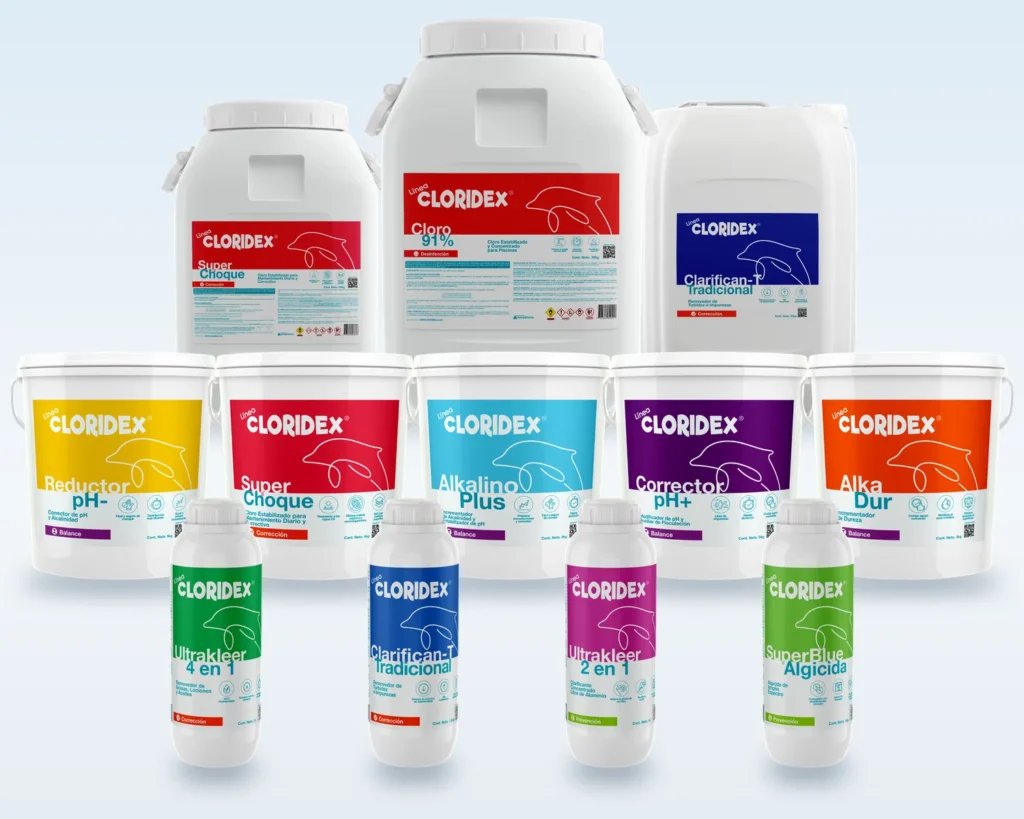 Químicos Cloridex para piscinas: cloro, clarificantes, correctores de pH, alcalinidad y alguicidas